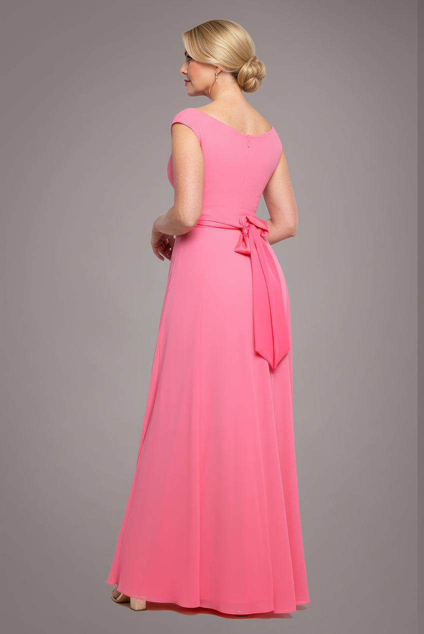 Goddiva Cowl Neck A-Line Chiffon Maxi Dress - Coral