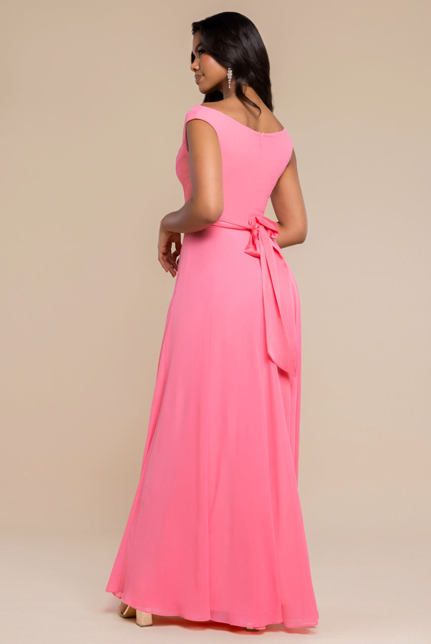 Goddiva Cowl Neck A-Line Chiffon Maxi Dress - Coral