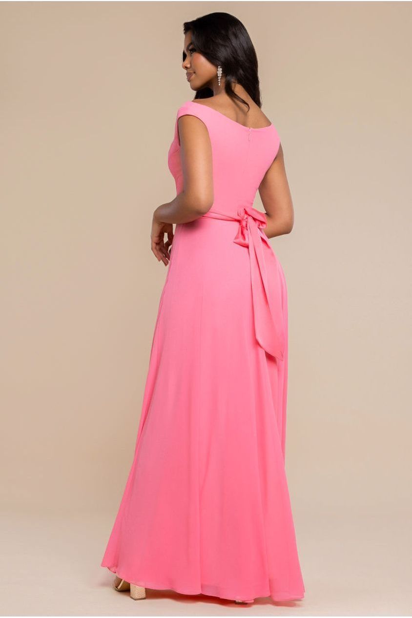 Goddiva Cowl Neck A-Line Chiffon Maxi Dress - Coral