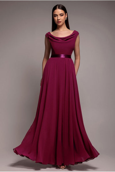 Magenta - Goddiva Cowl Neck Chiffon Maxi Dress - Magenta