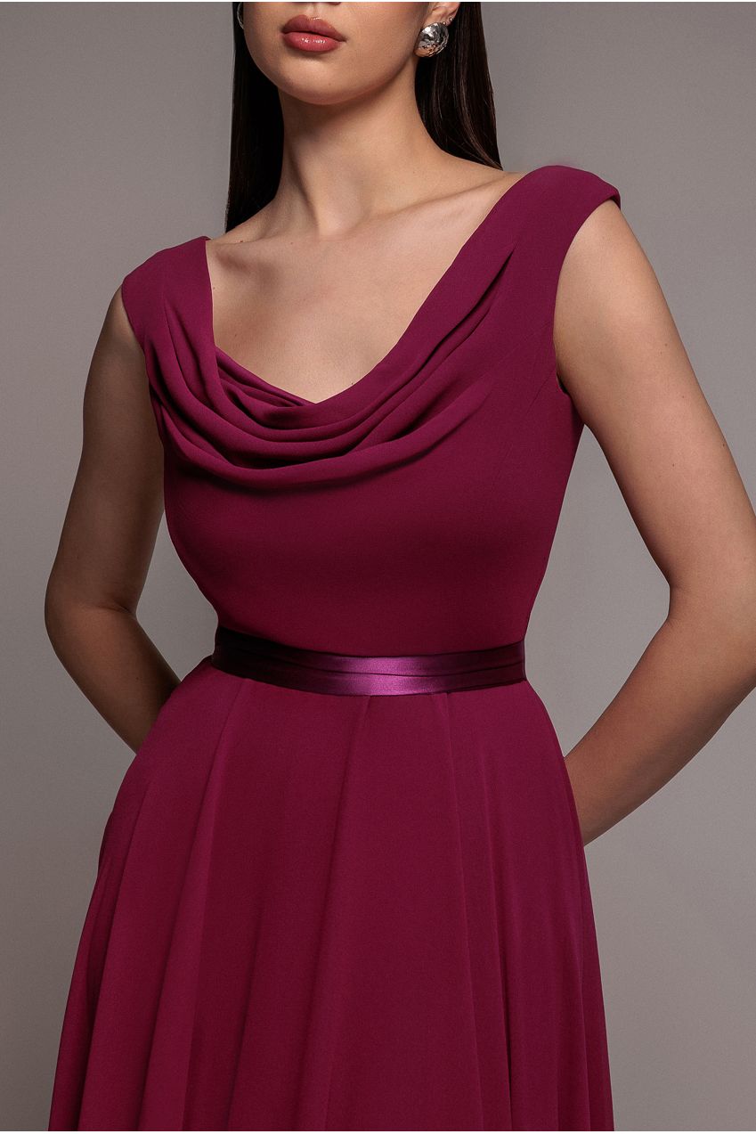 Goddiva Cowl Neck Chiffon Maxi Dress - Magenta