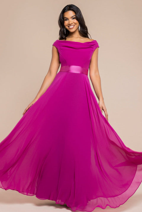 Goddiva Cowl Neck Chiffon Maxi Dress - Magenta