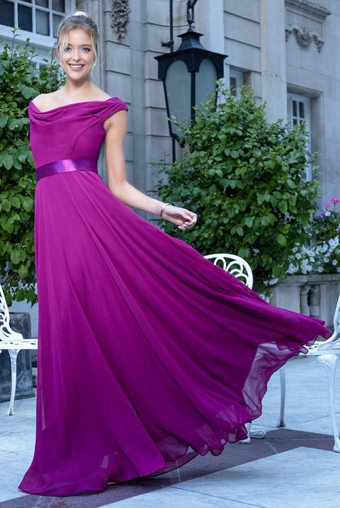 Goddiva Cowl Neck Chiffon Maxi Dress - Magenta