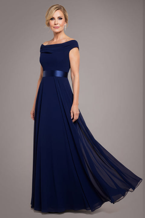 Goddiva Cowl Neck Chiffon Maxi Dress - Navy Blue