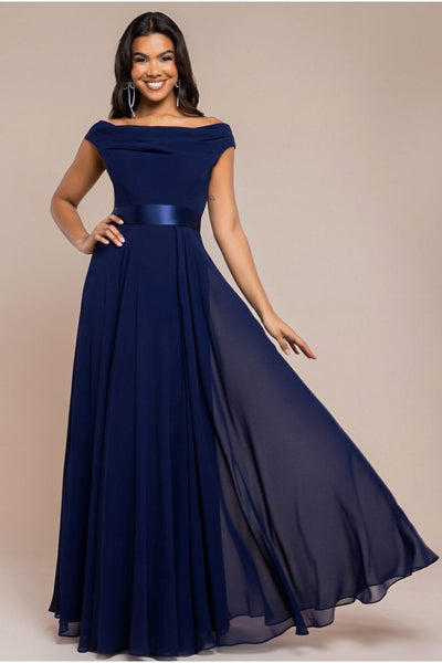 Navy - Goddiva Cowl Neck Chiffon Maxi Dress - Navy Blue