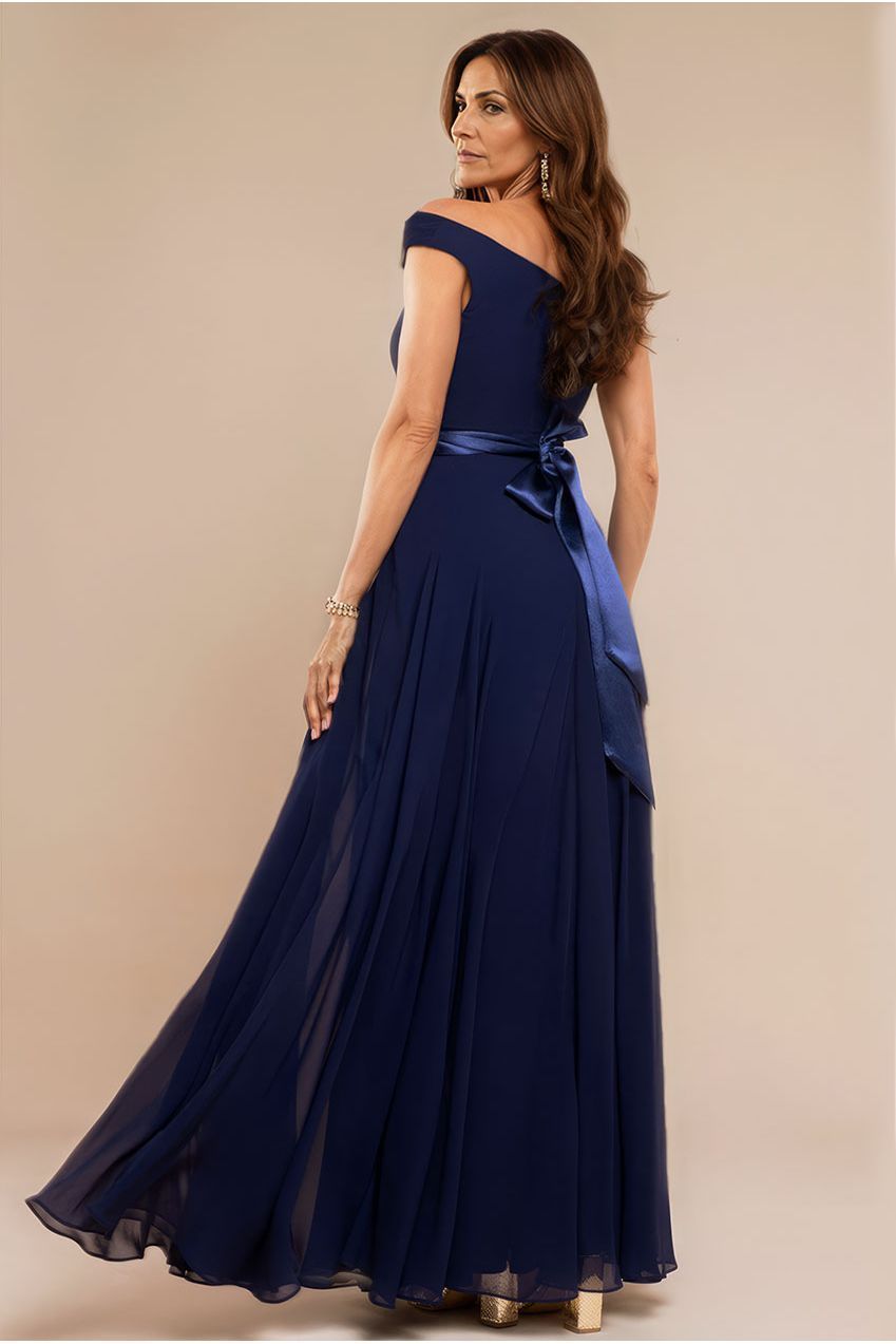 Goddiva Cowl Neck Chiffon Maxi Dress - Navy Blue