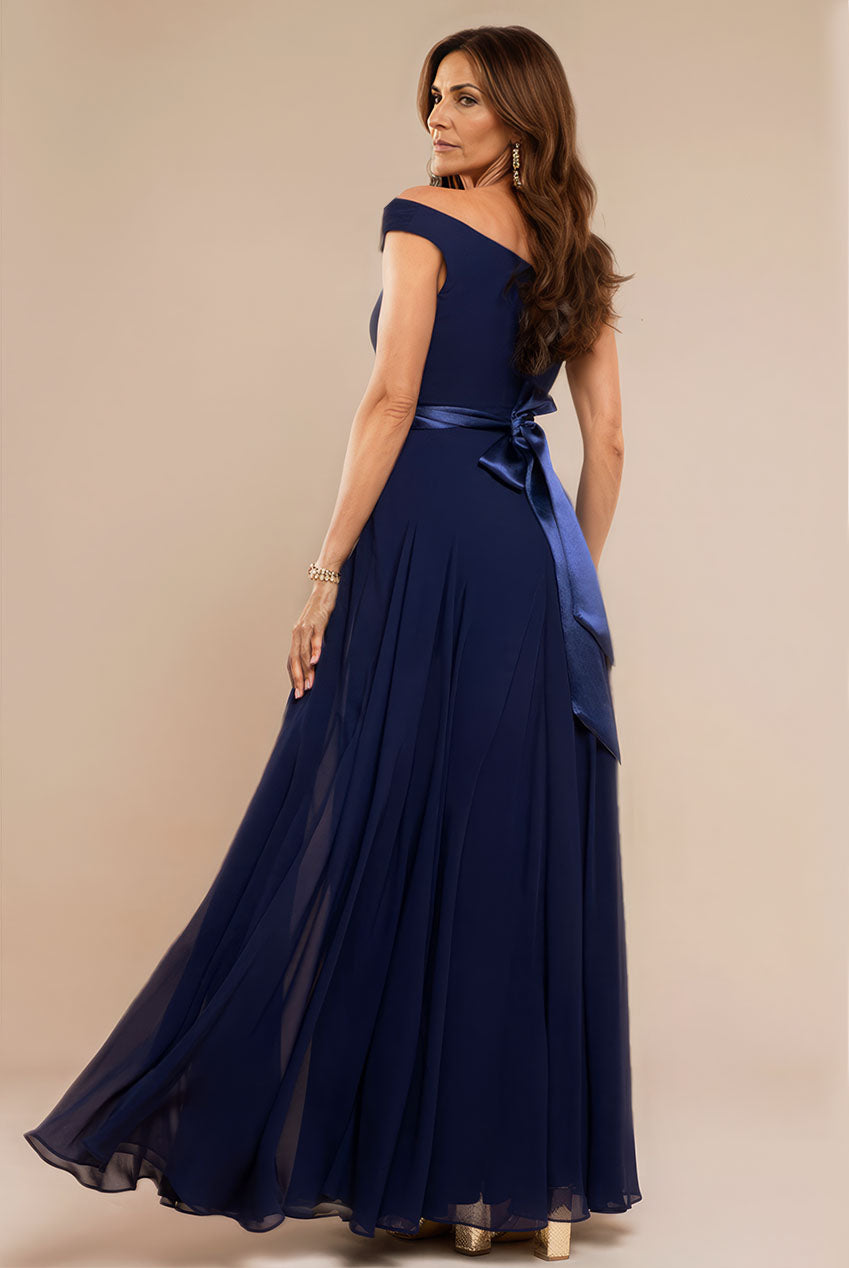 Goddiva Cowl Neck Chiffon Maxi Dress - Navy Blue