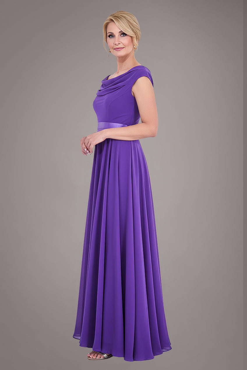 Goddiva Cowl Neck Chiffon Maxi Dress - Purple