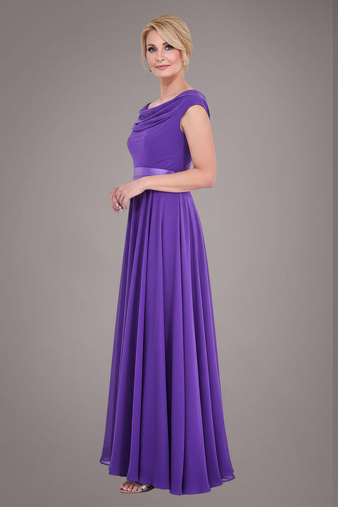 Goddiva Cowl Neck Chiffon Maxi Dress - Purple