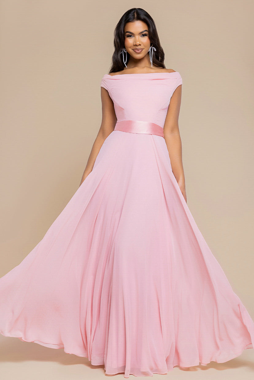 Goddiva Cowl Neck Chiffon Maxi Dress - Blush Pink