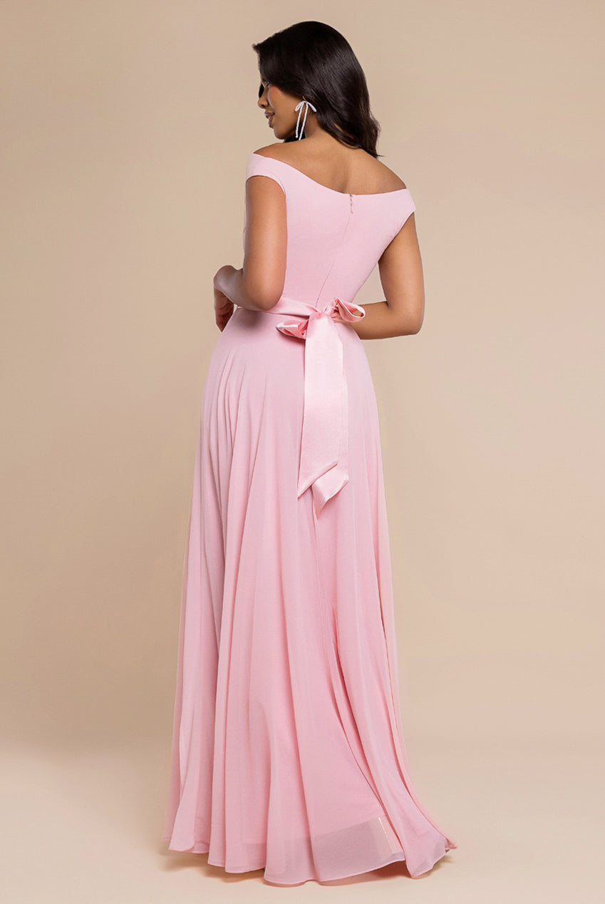 Goddiva Cowl Neck Chiffon Maxi Dress - Blush Pink