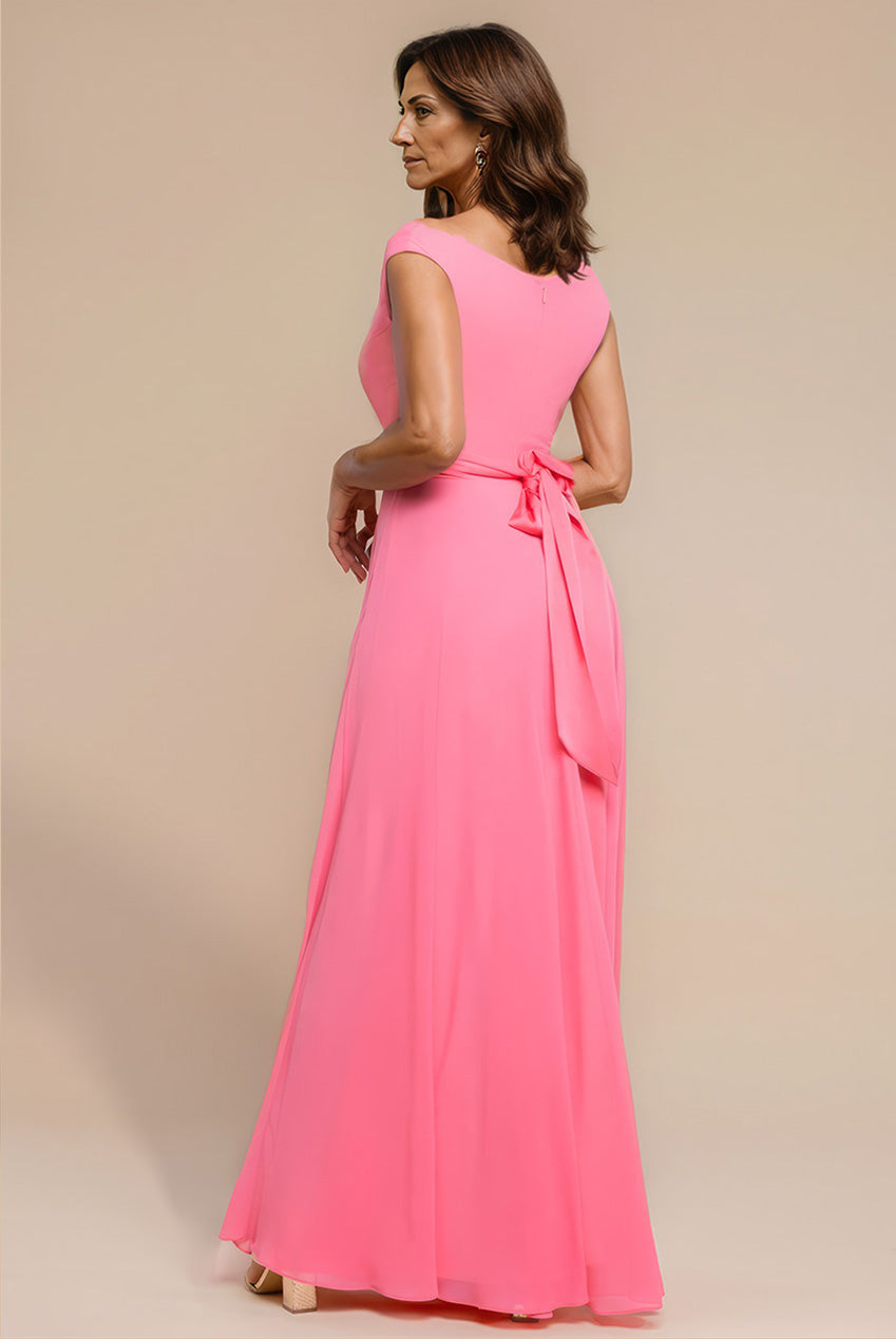 Goddiva Cowl Neck A-Line Chiffon Maxi Dress - Coral