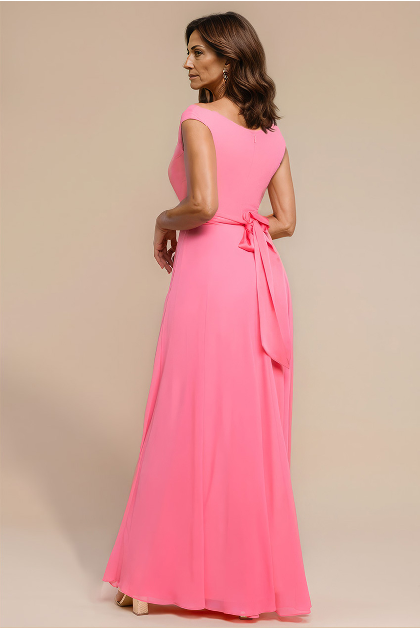 Goddiva Cowl Neck A-Line Chiffon Maxi Dress - Coral