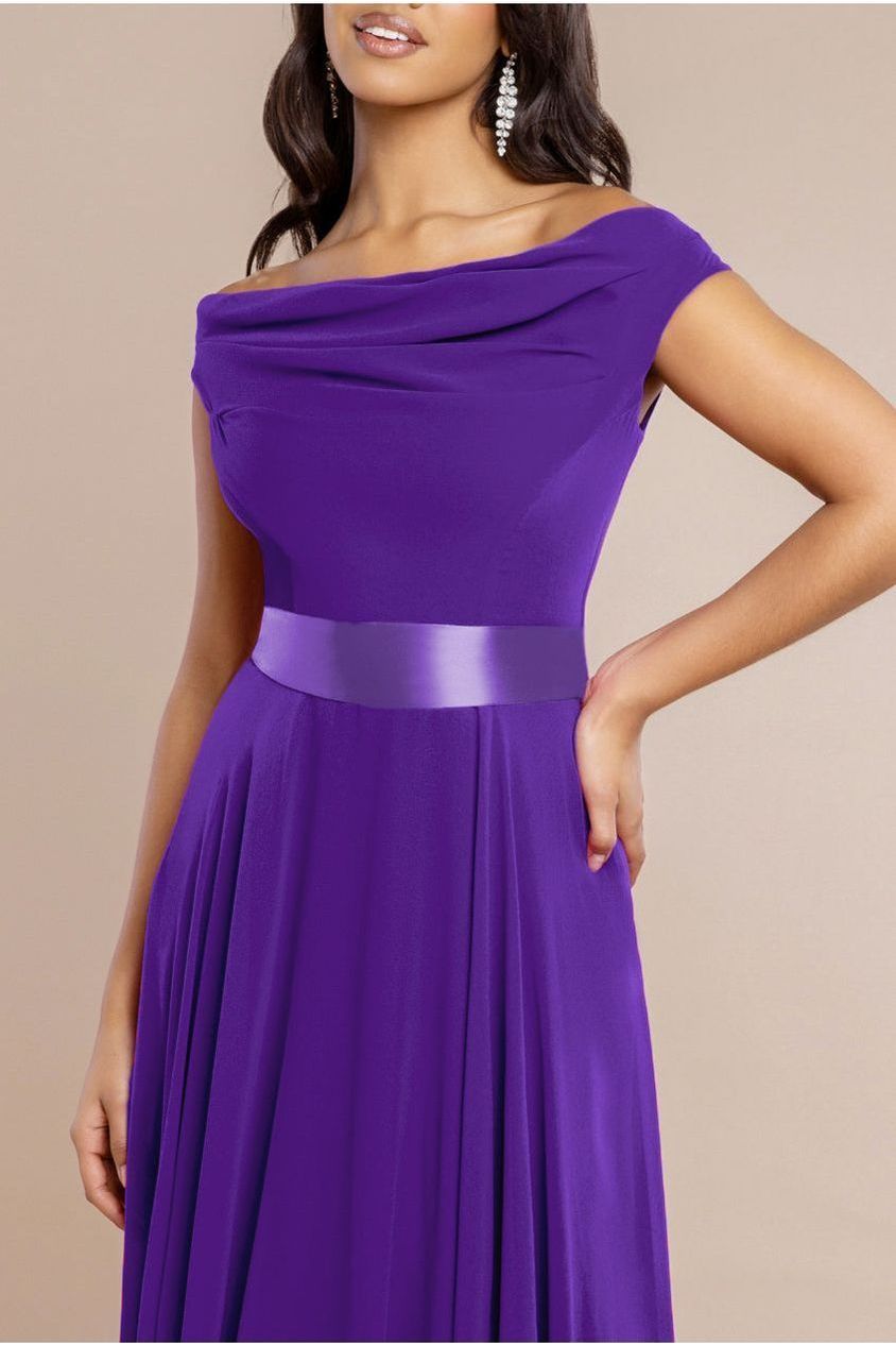 Goddiva Cowl Neck Chiffon Maxi Dress - Purple