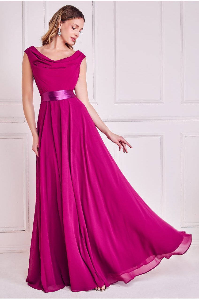 Goddiva Cowl Neck Chiffon Maxi Dress - Magenta