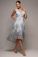 Goddiva Pleated Satin Bodice High And Low Dress - Gray