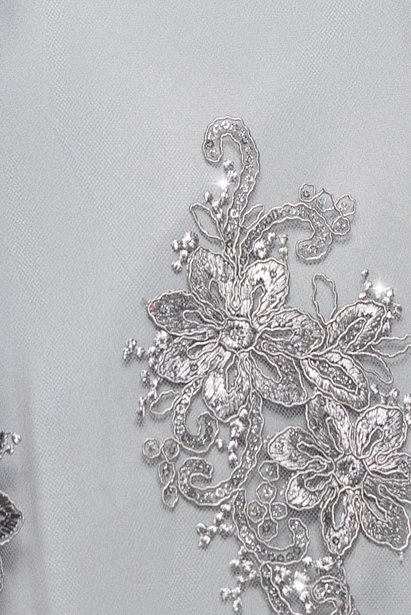 Goddiva Pleated Satin Bodice High And Low Dress - Gray