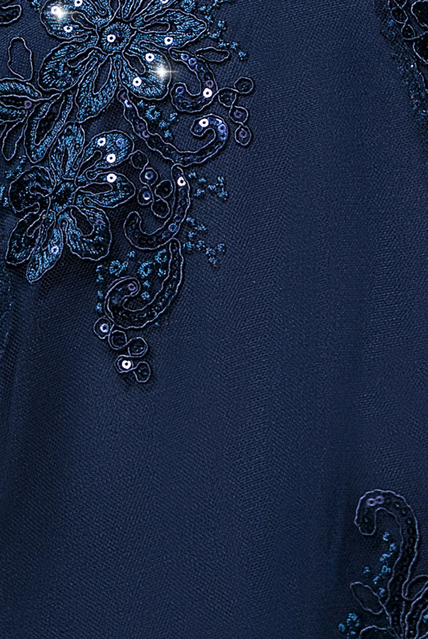 Goddiva Pleated Satin Bodice High And Low Dress - Navy
