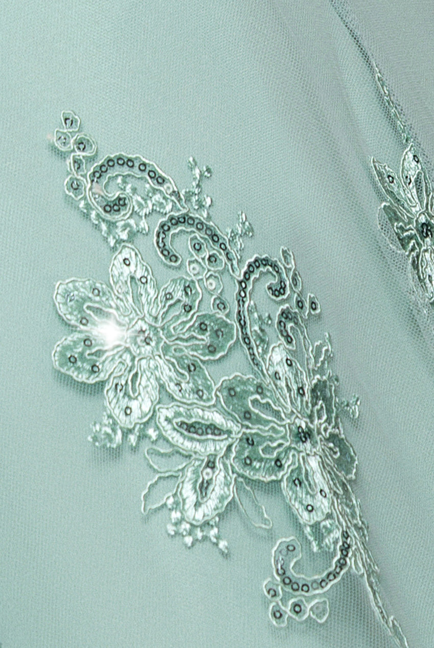 Goddiva Pleated Satin Bodice High And Low Dress - Sage Green