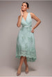 Goddiva Pleated Satin Bodice High And Low Dress - Sage Green