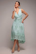 Goddiva Pleated Satin Bodice High And Low Dress - Sage Green