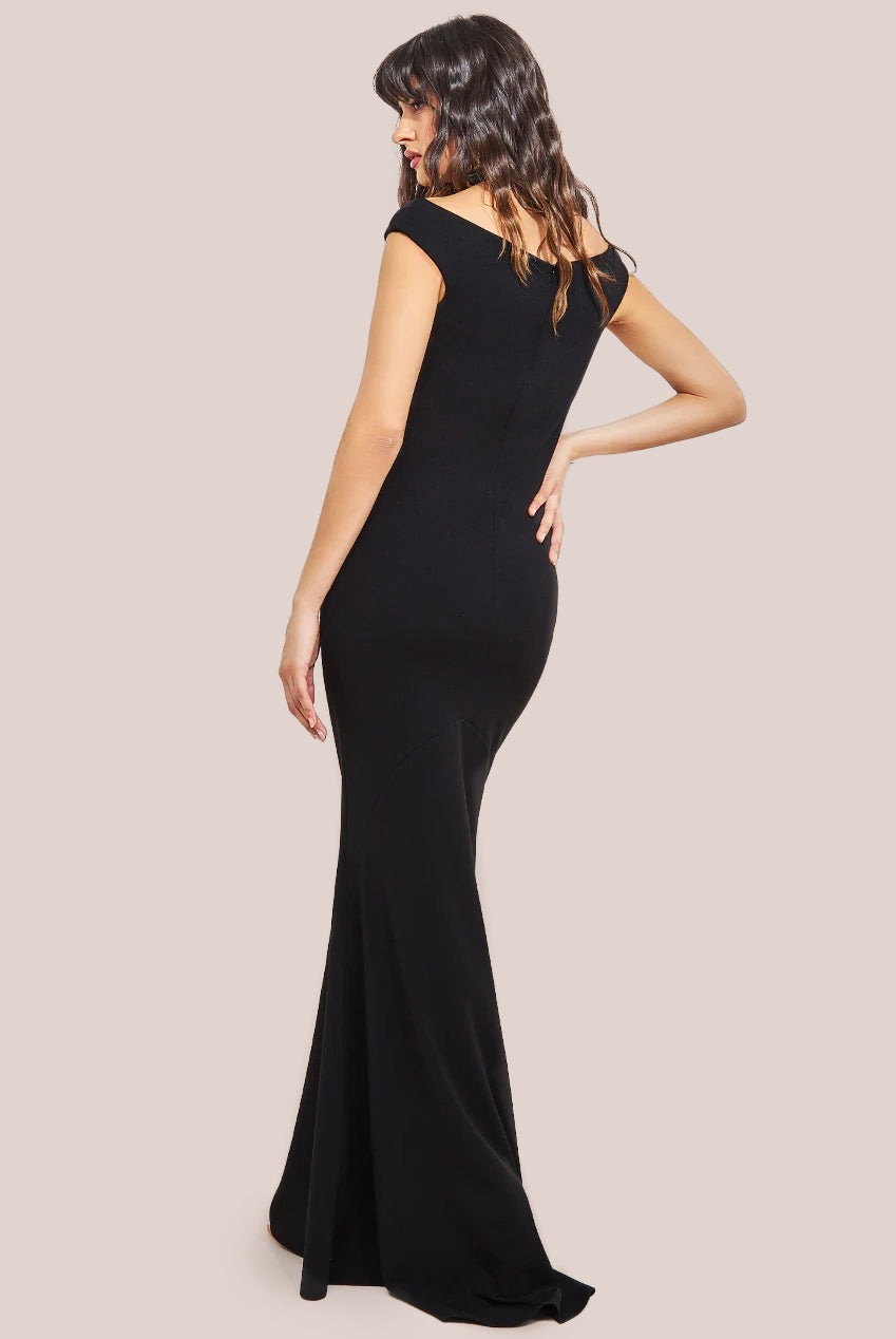 Goddiva Off The Shoulder Scuba Maxi Dress - Black