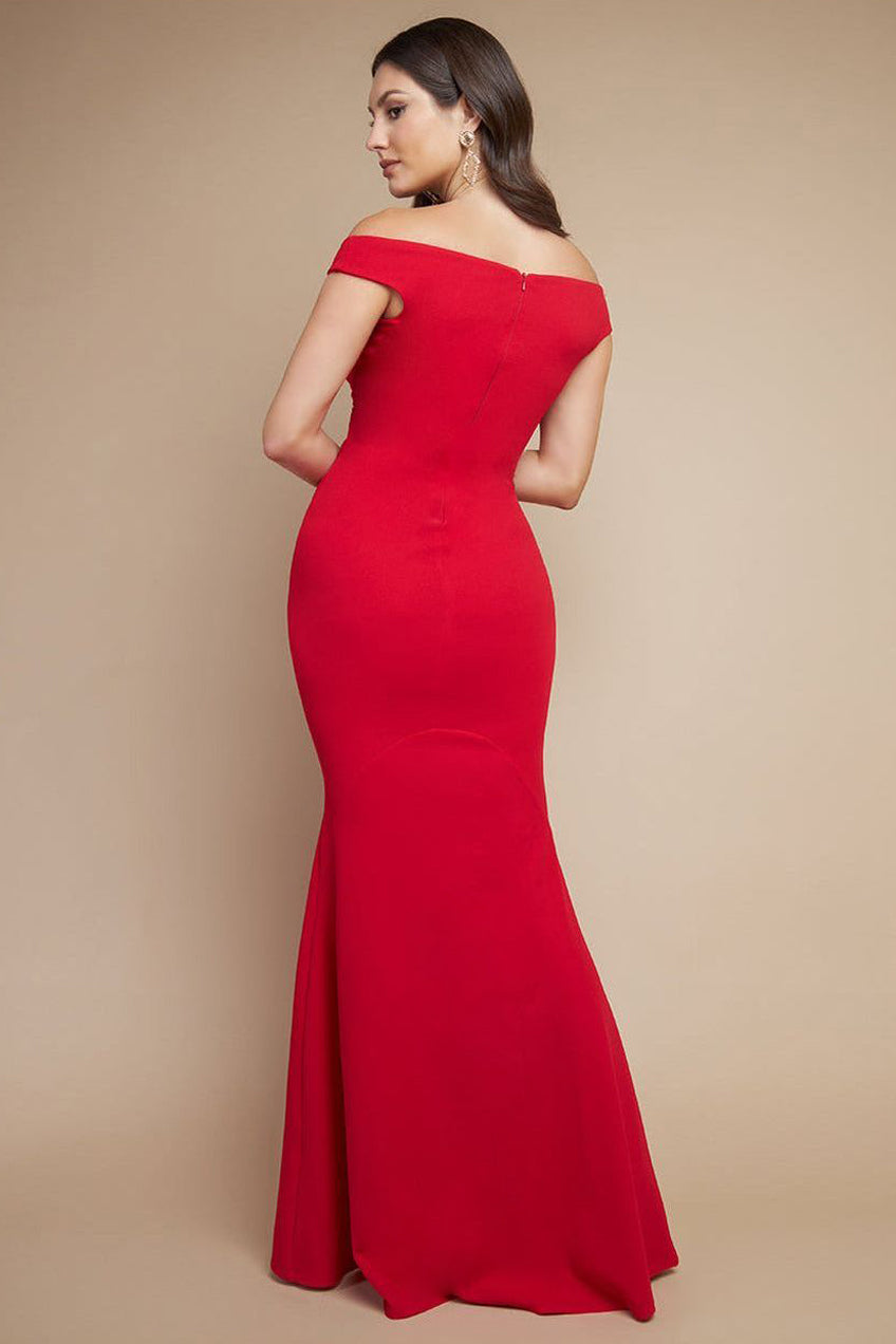 Goddiva Off The Shoulder Scuba Maxi Dress - Red