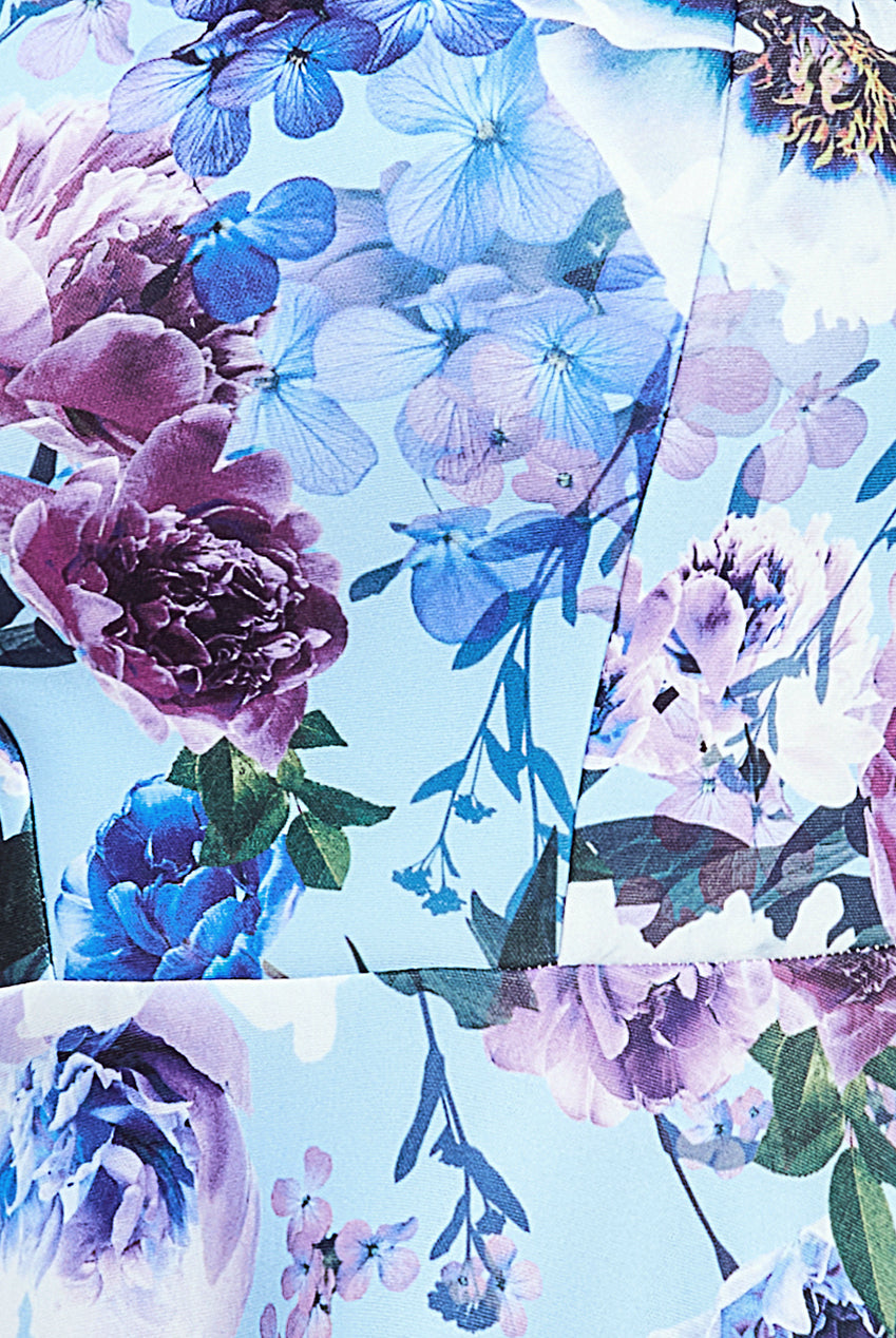 Goddiva Scuba Foam Floral Midi Dress - Blue
