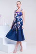 Goddiva Scuba Foam Floral Midi Dress - Navy