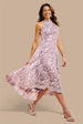 Goddiva Halter Neck Lace High And Low Dress - Blush Pink