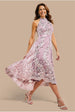 Goddiva Halter Neck Lace High And Low Dress - Blush Pink