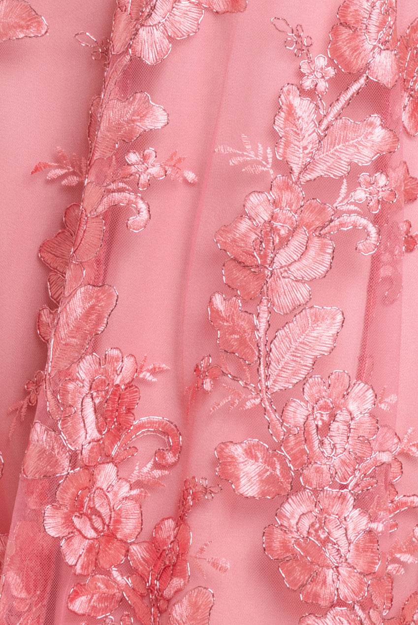 Goddiva Halter Neck Lace High And Low Dress - Coral