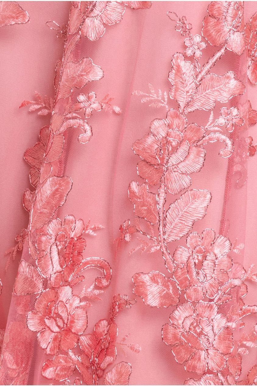 Goddiva Halter Neck Lace High And Low Dress - Coral