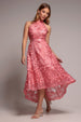 Goddiva Halter Neck Lace High And Low Dress - Coral