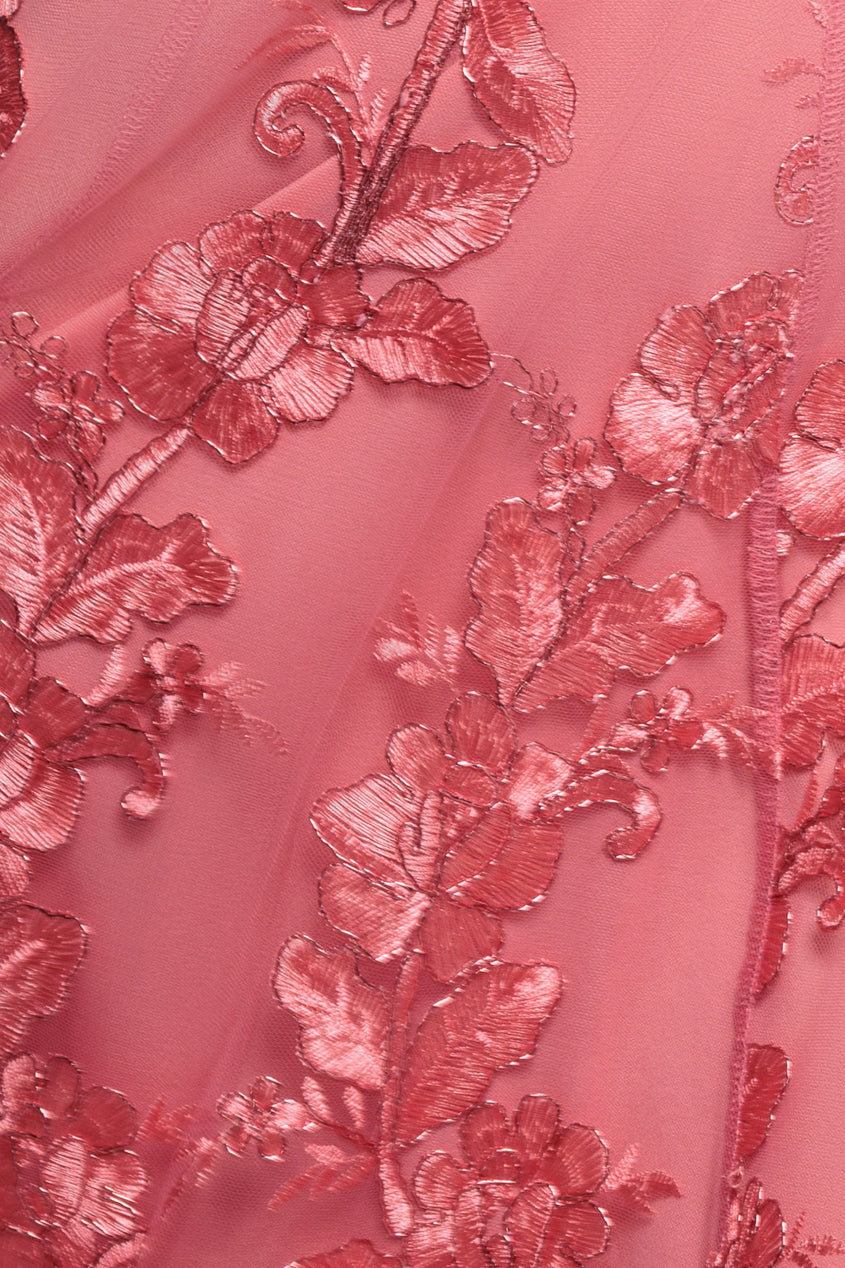 Goddiva Halter Neck Lace High And Low Dress - Coral