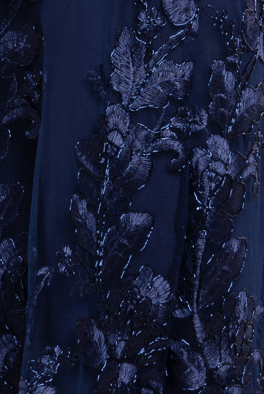 Goddiva Halter Neck Lace High And Low Dress - Navy Blue