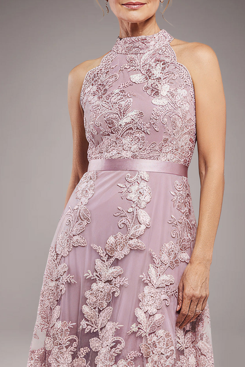 Goddiva Halter Neck Lace High And Low Dress - Blush Pink