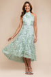 Goddiva Halter Neck Lace High And Low Dress - Sage Green