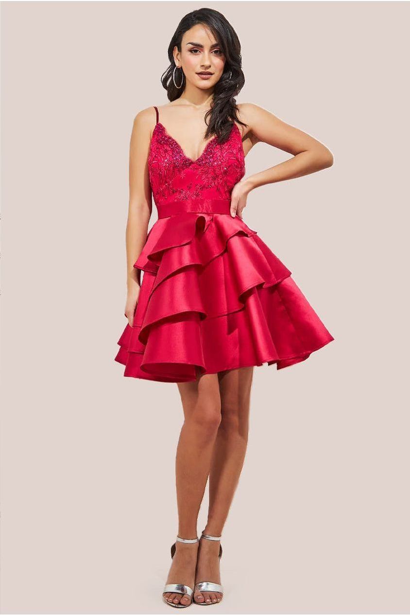 Goddiva Layered Frilled Mini Dress - Hot Pink