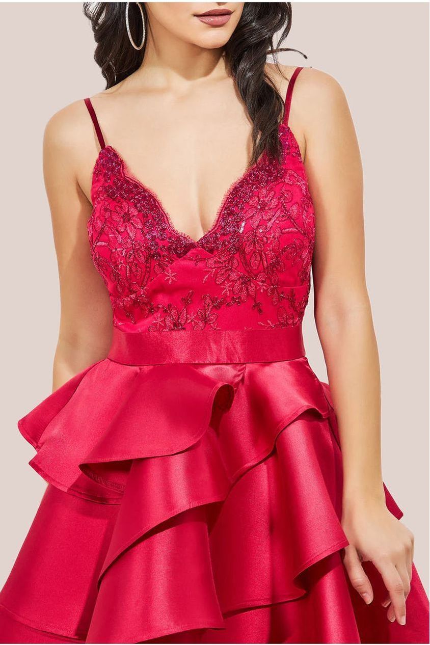 Goddiva Layered Frilled Mini Dress - Hot Pink