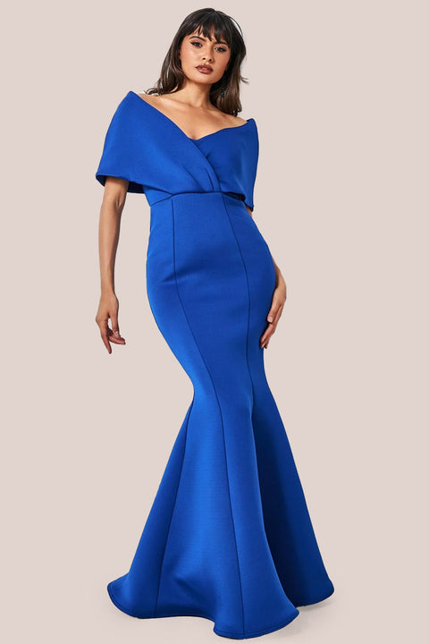 Goddiva Off The Shoulder Scuba Foam Maxi - Royal Blue