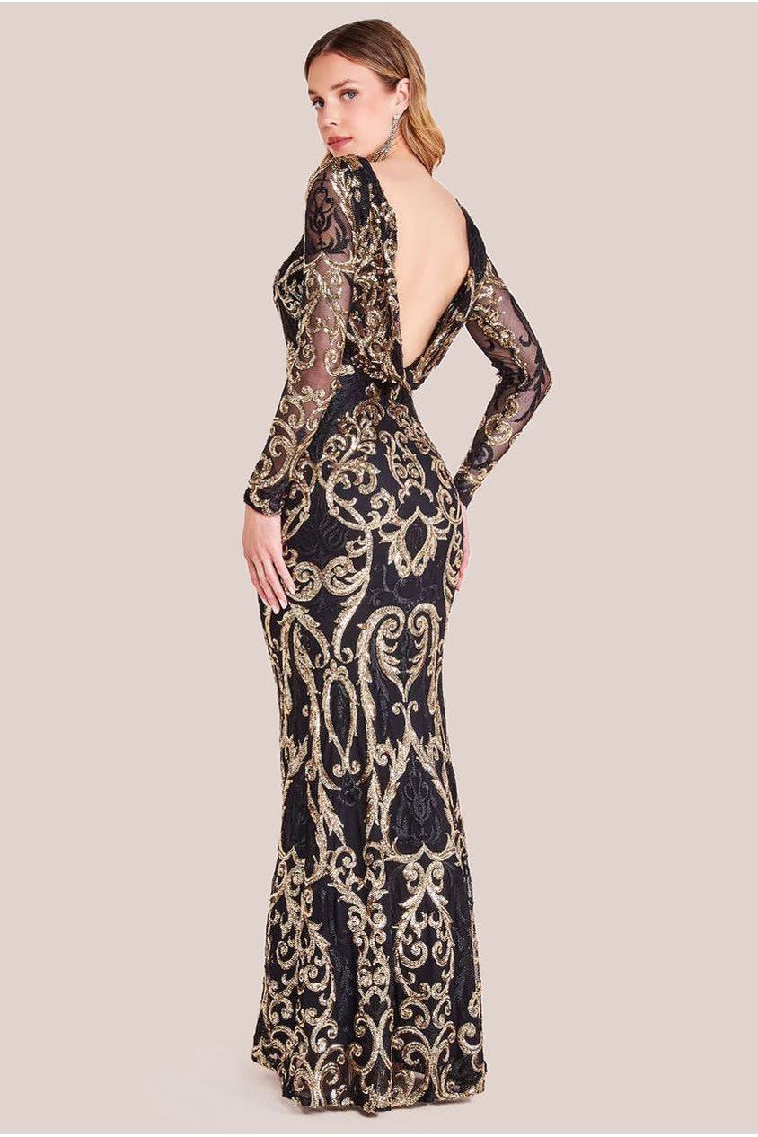 Goddiva Sequin Cowl Back Maxi -  Black