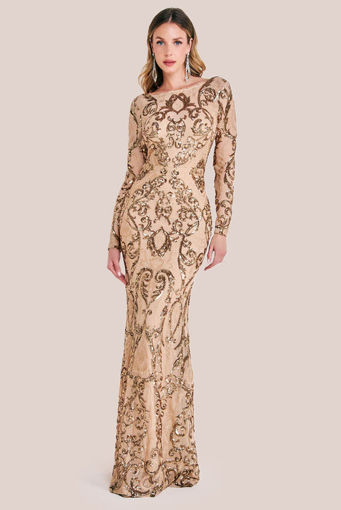 Goddiva Sequin Cowl Back Maxi -  Champagne