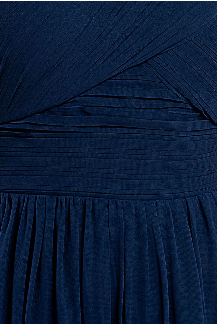 Goddiva One Shoulder Pleated Chiffon Scarf Maxi - Navy