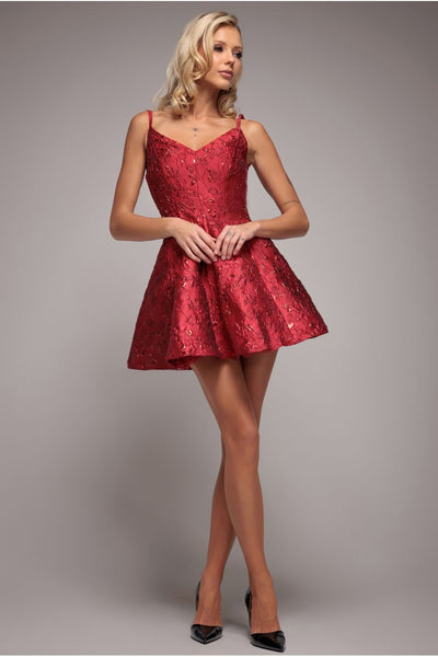 Red - Goddiva Jacquard Sleeveless A-line Mini Dress - Red