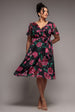 Goddiva Plus Floral Print Wrap Chiffon Midi Dress - Black Floral