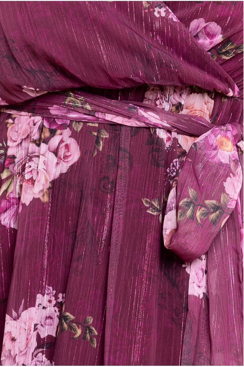 Goddiva Plus Floral Print Wrap Chiffon Midi Dress - Berry Floral