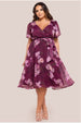 Goddiva Plus Floral Print Wrap Chiffon Midi Dress - Berry Floral