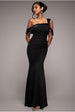 Goddiva One Shoulder Satin Band Maxi Dress - Black