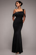 Goddiva One Shoulder Satin Band Maxi Dress - Black